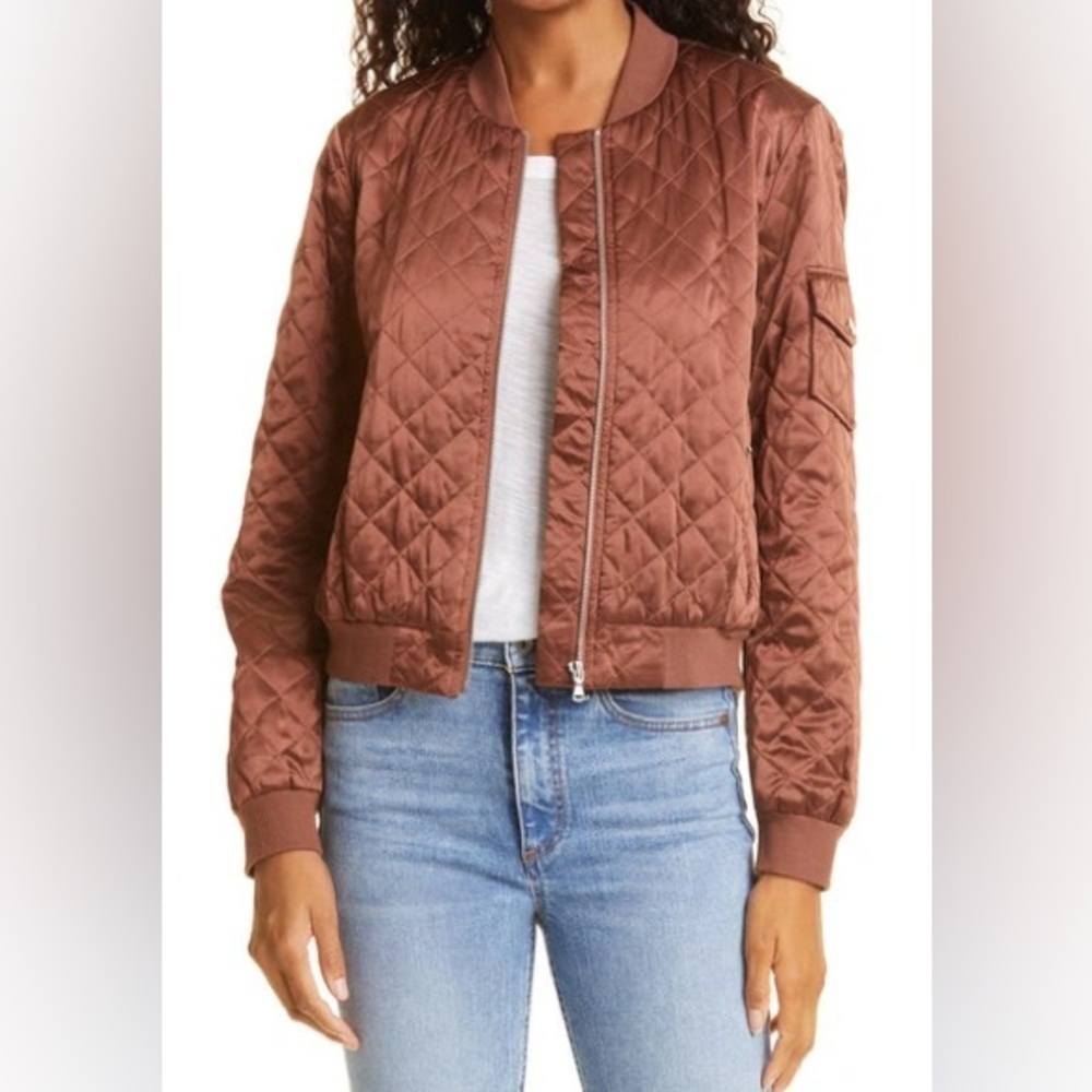 CAMI NYC The Dierdre Quilted Silk Bomber Jacket Coffee Women’s Medium